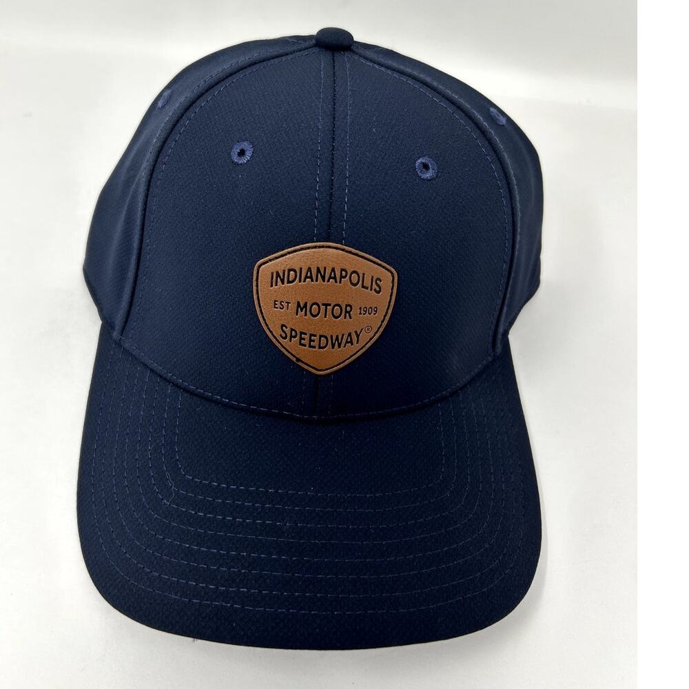 Indianapolis Motor Speedway Mens Hat Cap Leather Patch Navy Adjustable Official